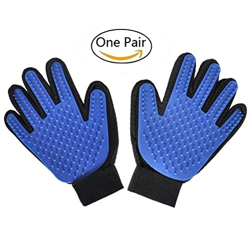 Pet Grooming Glove-Gentle Deshedding Brush Glove-Efficient Pet Hair Remover Mitt-Massage Tool with Enhanced Five Finger Design-Perfect for Dogs&Cats with Long&Short Fur (blue)