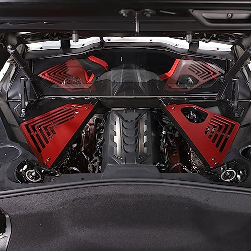 Image of TOYCIDFG Engine Bay Panel Cover Trim Compatible with C8 Corvette 2020-2024, Left Right Splash Shield Oxidation Case Guard Auto Aluminium Interior Body Part Accessories (Red - A)