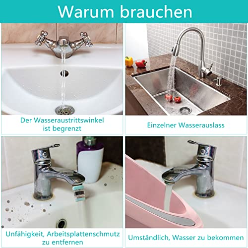 Drehbarer Wasserhahn Aufsatz Verlängerung, 1080 Grad Multifunktionaler Verlängerungshahn Rotierender Wasserhahn, Schwenkbarer Wasserhanhnaufsatz Faucet Extender mit Adapter für Bad und Küche