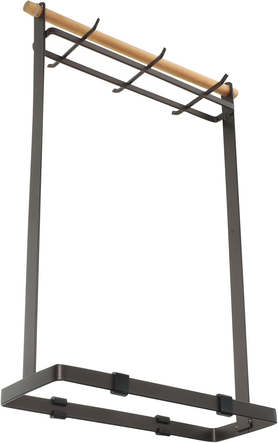 Ladle Hanging Rack and Utensil Holder Organizer with Wood Rod Iron Kitchen Utensils Rack in Black Coffee Color for Spoon and Spatula Suitable for Kitchen Counter Storage
