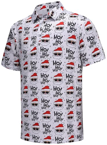 Christmas Mens Golf Polo Shirt Funny Golf Shirts for Men Performance Moisture Wicking Quick Dry Athletic Short Sleeve Shirts