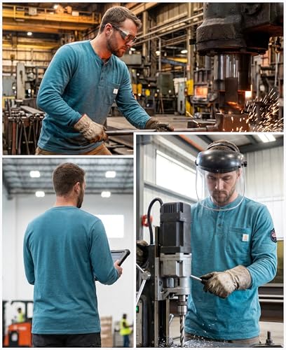 Image of BOCOMAL FR Shirts Flame Resistant Shirt 5.5oz 100% Cotton Light Weight CAT2 Fire Retardant Henley Shirts