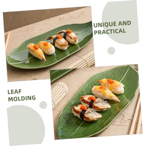 Plato japonés cerámico en forma de hoja para sushi miniatura 5