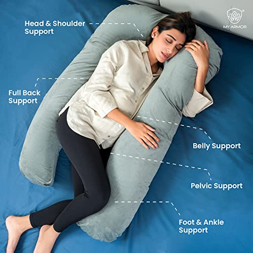 MY-ARMOR-Full-Body-U-Shaped-Pregnancy-Pillow-for-Sleeping-Abdomen-Hip-Spine-Neck-Head-Support-Cushion-Washable-Premium-Velvet-Outer-Cover-with-Zip-Grey