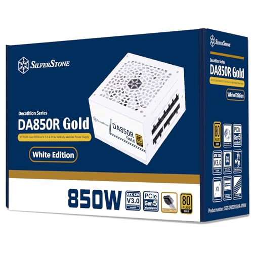 Image of SilverStone Technology DA850R Gold 80 Plus Gold 850W ATX 3.0 & PCIe 5.0 Power Supply with White casing, Fan, and White Cables, SST-DA850R-GMA-WWW (SST-AX0850MCGD-C)