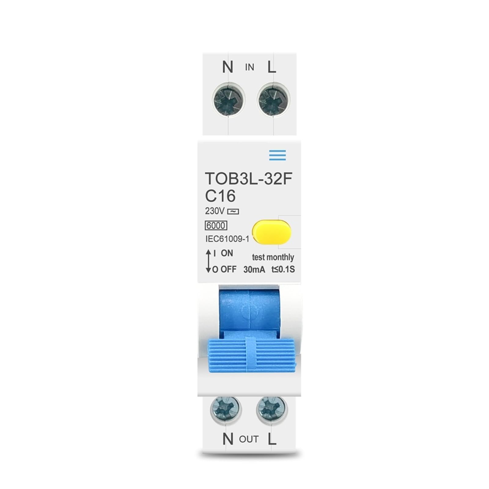 Disyuntor diferencial automático RCBO 1P+N 6KA con protección contra sobrecorriente, 18 mm, 230 V, 50/60 Hz, 1 unidad(10A)