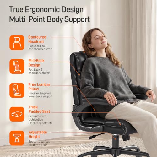 Image of Office Chair, Executive Mid-Back Computer Desk Chair with Flip-up Armrests