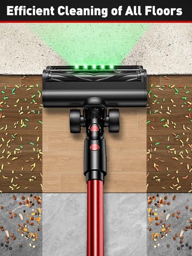 Image of Cordless Vacuum Cleaner, 45KPA 8-in-1 Vacuum Cleaners for Home, 45Mins Runtime, Anti-Tangle Stick Vacuum with LED Display, Rechargeable Lightweight Vacuum for Pet Hair /Carpet /Floor (Red)