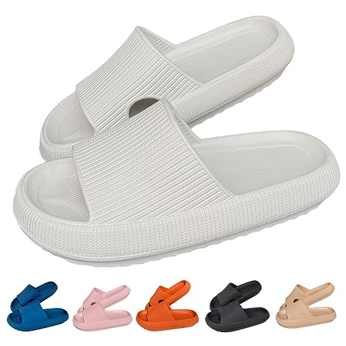 UoYeet Cloud Slides für Damen und Herren, kuschelige Hausschuhe mit dicker Laufsohle, rutschfest und wasserdicht, perfekt für Badezimmer, Pool und im Freien, Grau 44/45