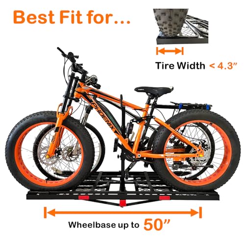 Hitch Mount Cargo Carrier Basket - 66"x24"x14" Comes with Bike Rack Fits 2 Ebike Fat-Tire Electric Bicycle with Folding Heavy Duty Trailer 500Lbs Fits 2" Receiver for Car Truck SUV RV (Grey Black)