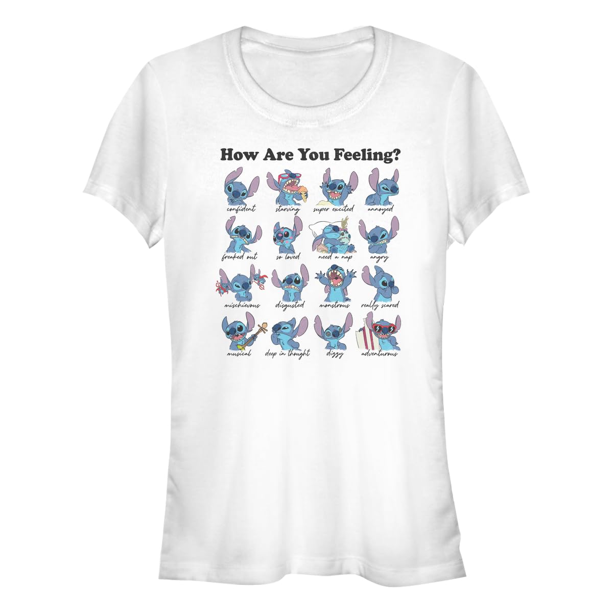 Lilo & Stitch - STITCH MOODS Bisiklet Yaka T-Shirt Tişört Kadın