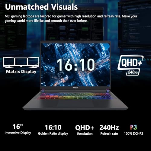 Image of msi Vector 16 HX AI Gaming Laptop | 16 inch QHD+ IPS 240Hz | Intel Core Ultra 9 275HX | 64GB DDR5 4TB SSD | GeForce RTX 5080 (Up to 1334 AI Tops) | RGB Backlit Thunderbolt 5 Win11 Pro w /DLCA Accessory