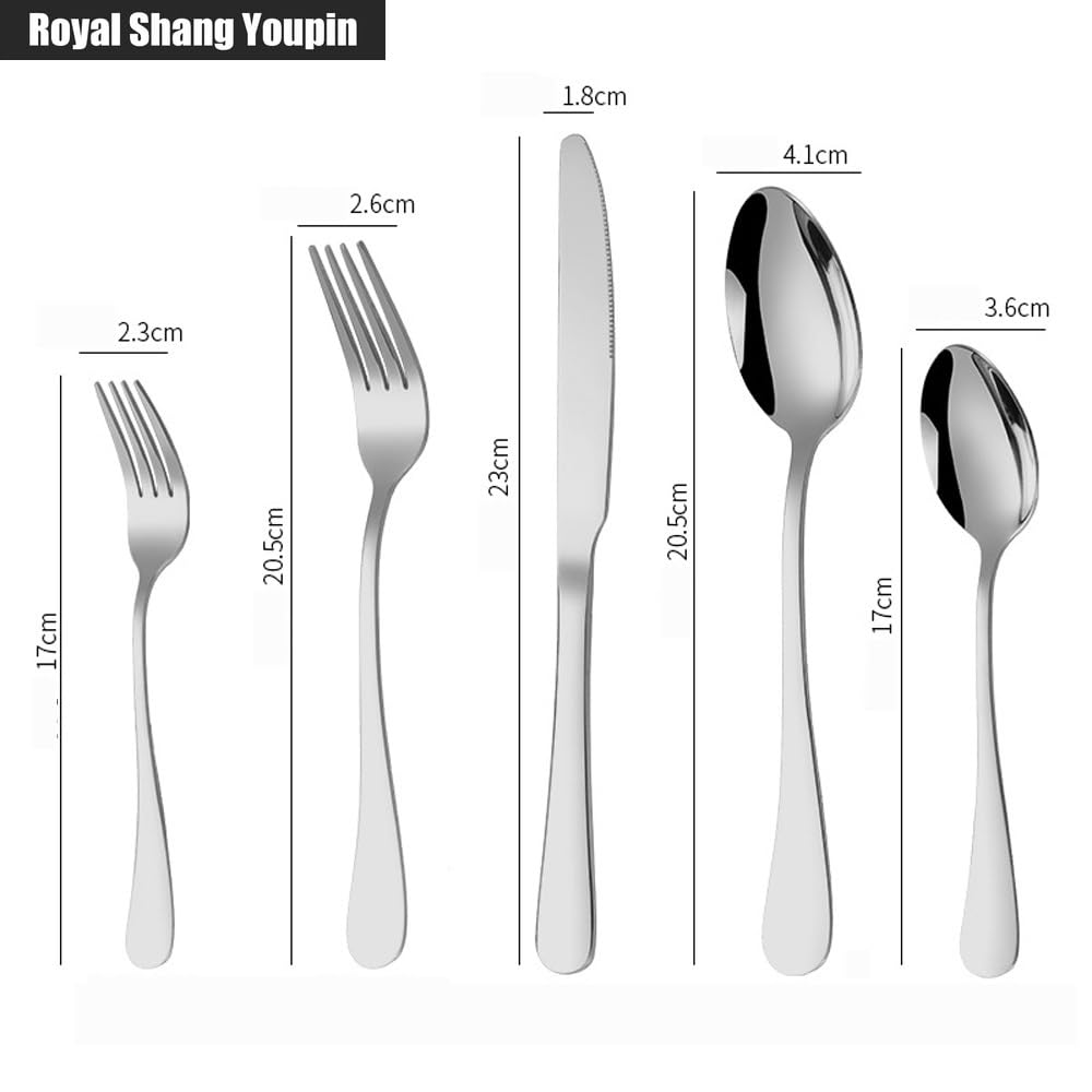 Moderno E Minimalista Allargamento Appiattimento Maniglia Cucina Acciaio Inossidabile Posate Stoviglie Posate Set Coltello Da Bistecca Forchetta Cucchiaio Cucchiaino (Oro bianco,20 pezzi)