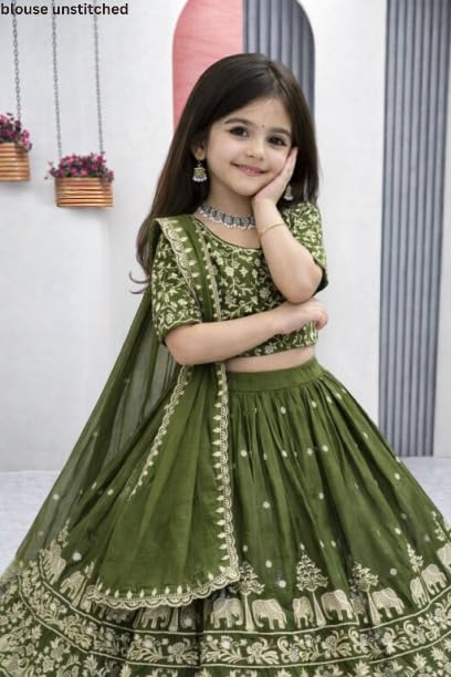 Image of Kids Lehenga Choli with Elephant Embroidery