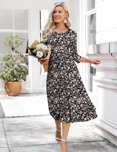 Image of HOTOUCH Women's 3 /4 Sleeve A-line and Flare Midi Long Dress