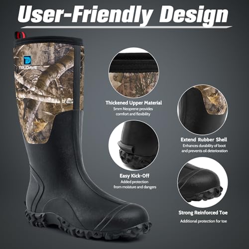 Image of Trudave Rubber Boots for Men with Steel Shank, Waterproof Insulated Reliable Rain Boots for Outdoor Work Hunting, Warm Dry 5mm Neoprene Anti-slip All-Season Mud Boots, Size 5-14