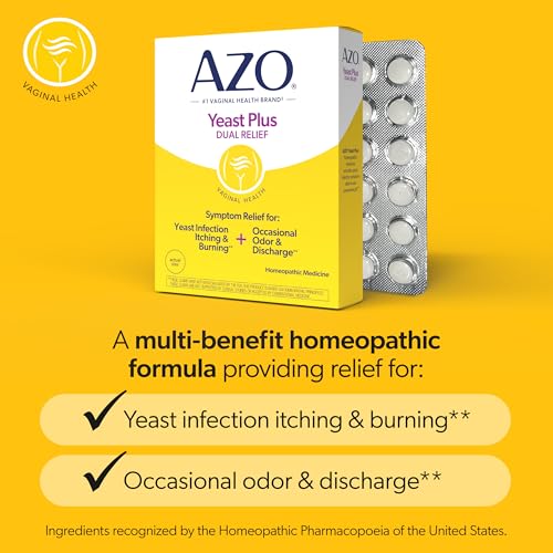 Image of AZO Yeast Plus Dual Yeast Infection Pills Symptom Relief for Women, 60 Count (Pack of 24)