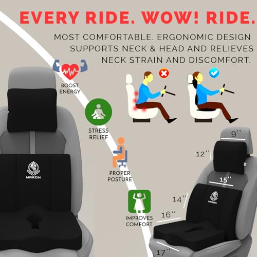Image of MRRON Neckrest Back Support or Coccyx Orthopaedic Cushion for Long Sitting Universal fit with Ergonomic Design Made by High Density Memory Foam Used for Car or Office Chairs. (Black, Backrest)