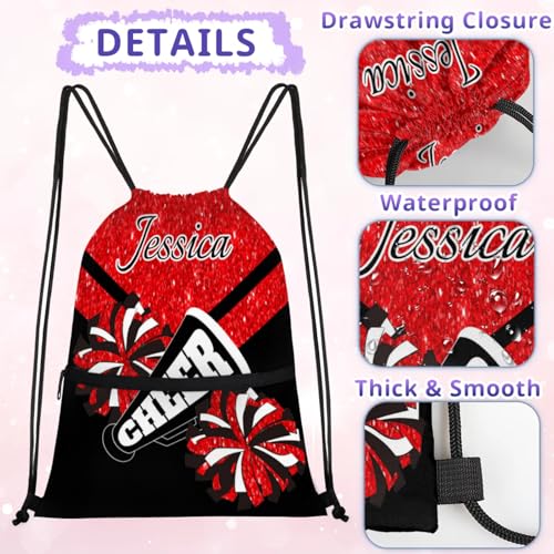 Personalized Drawstring Backpack Cheer Bag Cheerleader Bags, Red Glitter Custom Sport Gym Bag3