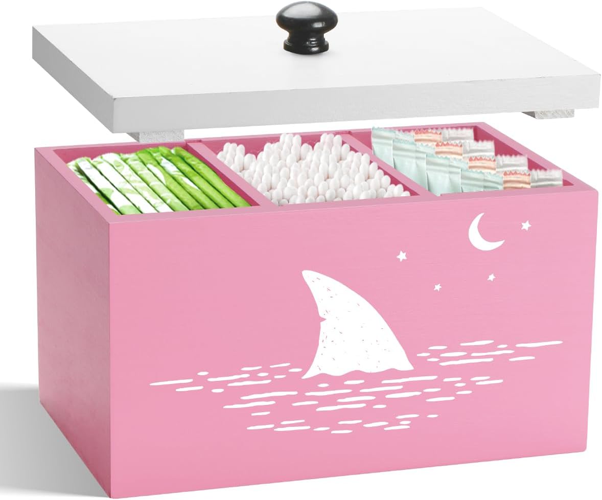 Tampon Holder for Bathroom,Black Feminine Product Organizer,Girl Stuff Box for Bathroom,Pad and Tampon Organizer for Bathroom,Pad Holder for Bathroom,Shark Week Bathroom Organizer,Bathroom Accessories