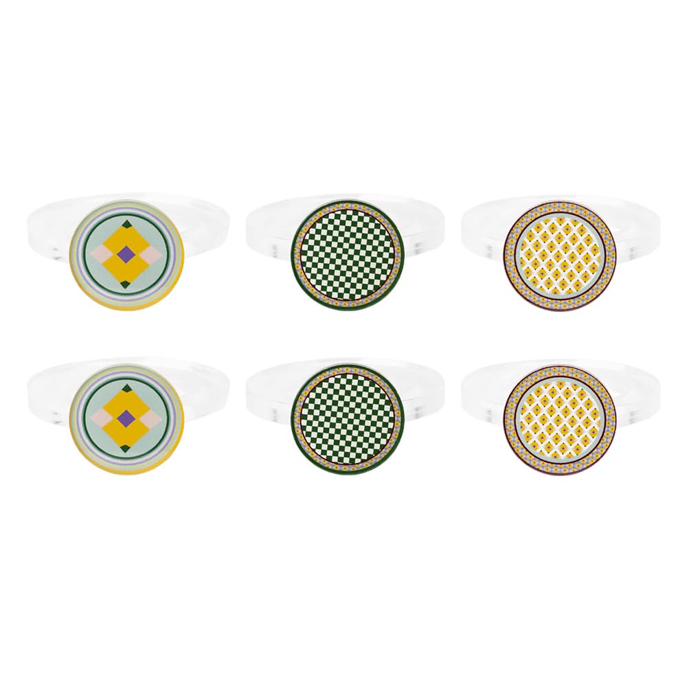 VESTA Juego de 6 servilleteros Decor - Gráficos impresos Rainbow - 3 x 3 x 5,5 cm - Cristal acrílico - Made in Italy