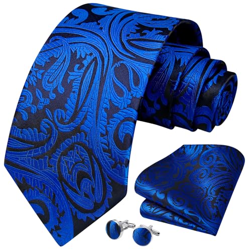 Image of HISDERN Ties for Men Paisley Floral Mens Ties and Pocket Square Cufflinks Set Classic Business Necktie Handkerchief