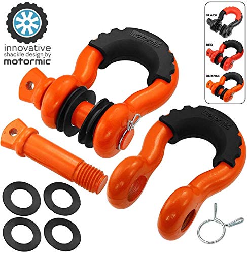motormic Unique D Ring Shackles 2-Pack Orange - 3/4" Clevis with 7/8" Pin