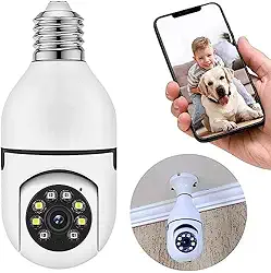 Camera Lampada Espia Camera De Seguranca 2,4 Ghz WI-FI 1080P Com Sensor De Movimento Base E27 Visao Noturna Infravermelha Intercomunicador Bidirecional Gira 355° E Inclina 90°