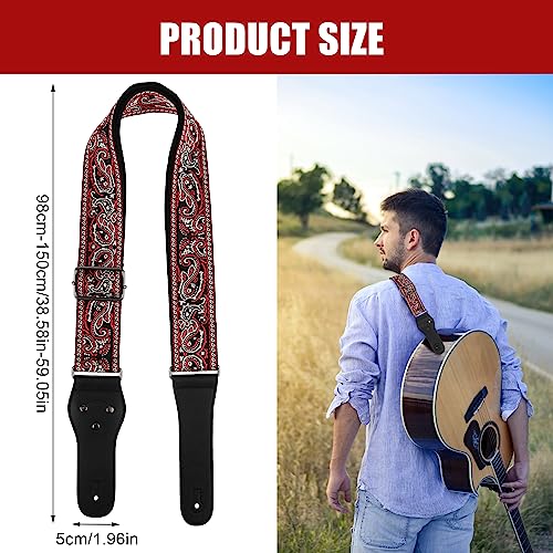 worahroe Sangle de guitare vintage en coton brodé avec extrémités en cuir véritable, rouge, Refer to detailed description - Les Beatles, Paul McCartney, John Lennon, RIngo Starr, George Harrison worahroe Sangle de guitare vintage en coton brodé avec extrémités en cuir véritable, rouge, Refer to detailed description – Image 3