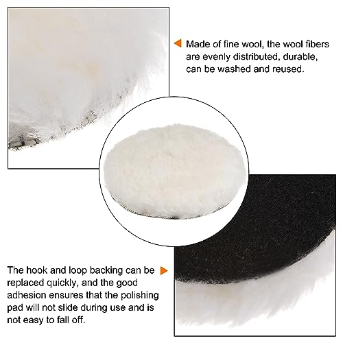 Image of HARFINGTON 5pcs Wool Buffing Pads, 7 inch Wool Polishing Pad Soft Buffing Pads Polishing Wheel with Hook and Loop Polishing, Buffing and Cutting for Car, Furniture