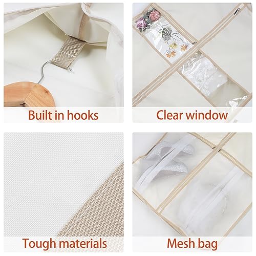 Syeeiex Wedding Dress Bag Long Dress Bag Cover 72 Inch Garment Bag Clothes Cover with 4 Large Pockets and PVC Transparent Window for Wedding and Feast Beige - Image 3