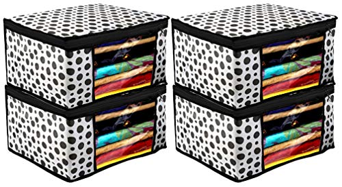 Image of Kuber Industries Clothes Organizer For Wardrobe (Pack of 4) - Storage Organizer For Saree | Shirts | Salwar | Clothes - Dress Organizer For Wardrobe - Saree Covers With Zip (Printed) (Black and White)