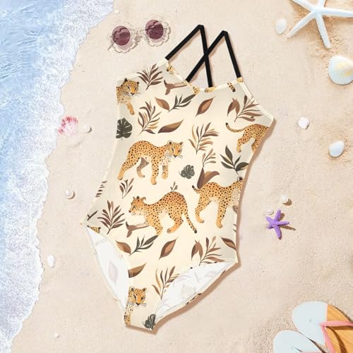 Leopard Pattern Girls One Piece Swimsuits Quick Dry Beach Swimwear Bathing Suit3