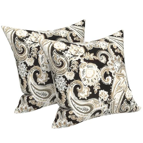 LVTXIII Outdoor Throw Pillows 16x16 Inch, Set of 2 Square Decorative Pillows with Inserts for Patio Furniture, Porch Chair, Sofa Accent, Paisley Black