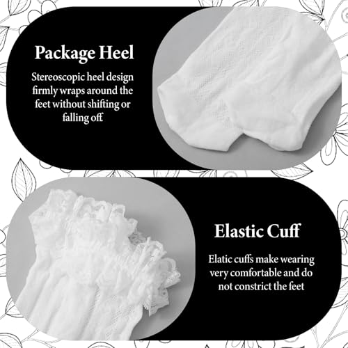 4 Pairs Womens Ruffle Socks, White and Black Lolita Dress Frilly Lace Socks, Sexy Mesh Sock, Cotton Lace Ankle Sock for Woman Girl3