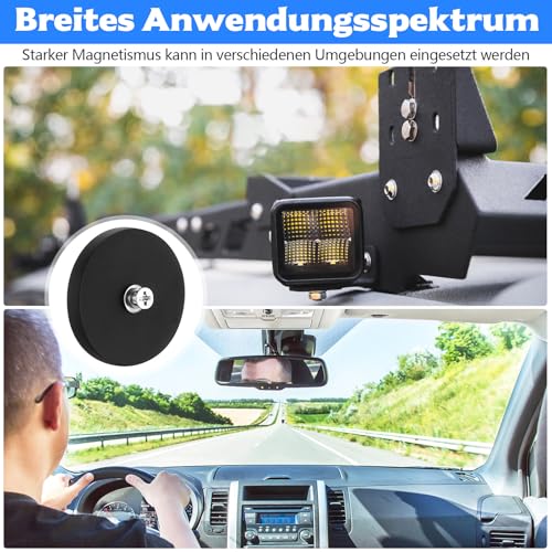 4 Starker Magnet mit Gewinde,43mm Magnet Gummiert mit M4 Schrauben,Neodym Magnete Gummiert,Anti-Rutsch Magneten Magnetfuß,Magnete zum Schrauben für Lichtleisten Fahrzeuge(Extra Stark 15kg Haftkraft)