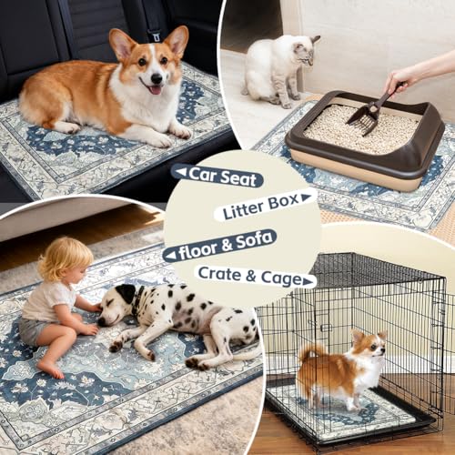 Image of Washable Pee Pads for Dogs, 2 Pack Reusable Puppy Training Pads 60 inchx48 inch Super Absorbent Waterproof Dog Training Pads, Non-Slip Potty Pads, Whelping Pads Litter Mat Navy & Ecru