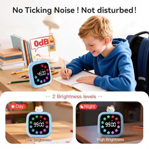 Image of Yunbaoit Digital Visual Timer for Kids, 99-Minute Countdown, Rechargeable | Blue Protective Case, 19 Music Alarm, Pause Function, 9 Optional DIY Color Star Display, Rainbow Doll, for Homeschool