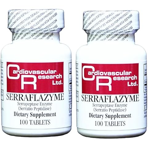 Cardiovascular Resarch Serraflazyme Serrapeptase Enzymes 200 Stay Fresh Enteric Coated 5 mg Tablets (100 x 2 Packs) Cover
