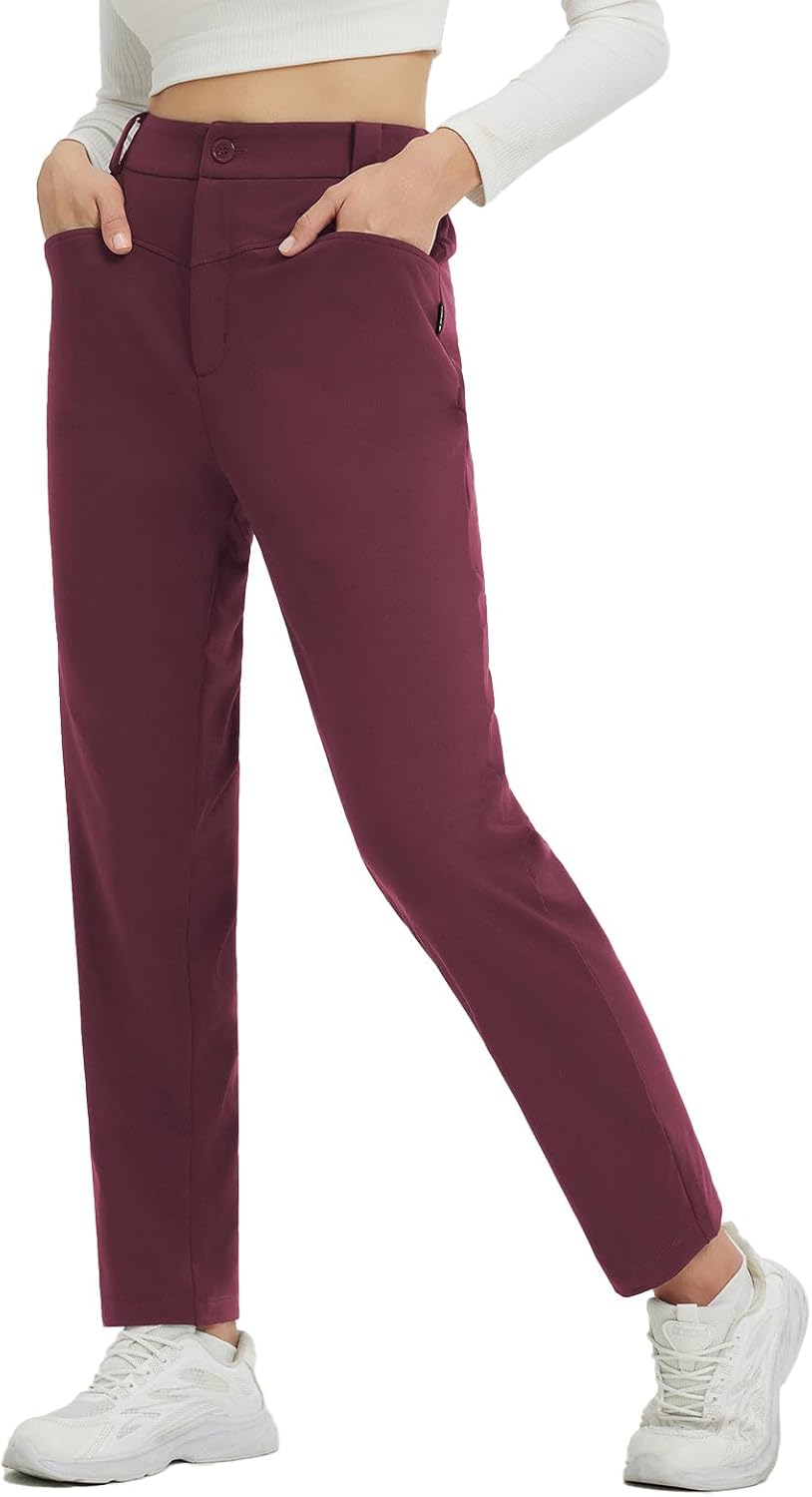 baleaf Womens Fleece Lined Pants Stretch Travel with 5 Pockets Business Casual Golf Dress Petite Thermal Winter Sweatpants