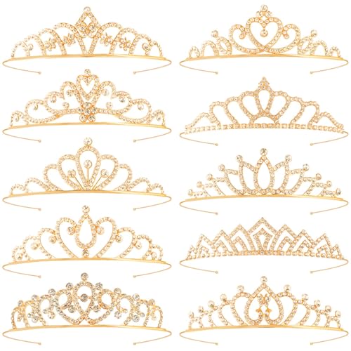 Tihebax 10 Pcs Gold Tiaras Crowns Headbands for Women Girls Princess Tiara Bulk Crown Rapunzel Crown for Wedding Birthday Crystal Tiara for Prom Bride Pageant Halloween