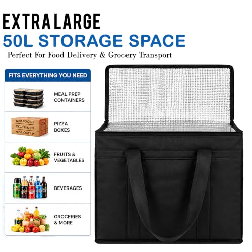 Image of Match Made 50L Insulated Thermal Bag for Hot & Cold Food, Reusable Cooler Tote with Zipper, Heavy Duty Delivery & Grocery Shopping Bag,Freezer Storage Bag for Travel & Picnic