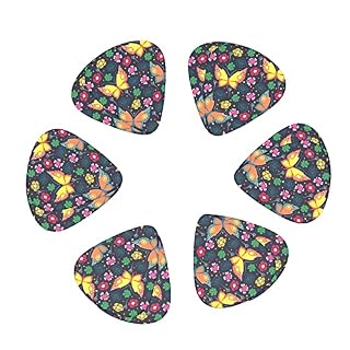 Lot de 12 médiators pour guitare électrique, basse, acoustique, motif papillon, fleurs colorées, noir, avec boîte - Les Beatles, Paul McCartney, John Lennon, RIngo Starr, George Harrison Lot de 12 médiators pour guitare électrique, basse, acoustique, motif papillon, fleurs colorées, noir, avec boîte – Image 2