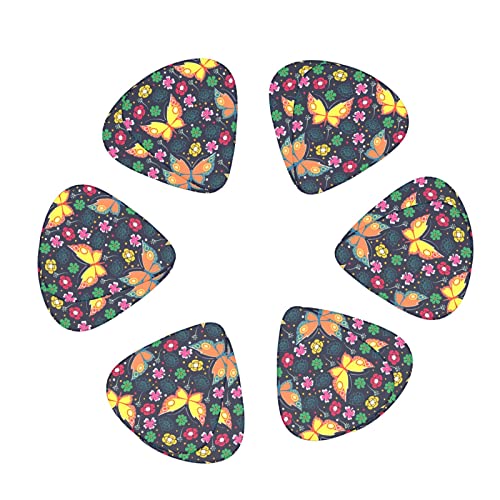 Lot de 12 médiators pour guitare électrique, basse, acoustique, motif papillon, fleurs colorées, noir, avec boîte - Les Beatles, Paul McCartney, John Lennon, RIngo Starr, George Harrison Lot de 12 médiators pour guitare électrique, basse, acoustique, motif papillon, fleurs colorées, noir, avec boîte – Image 3