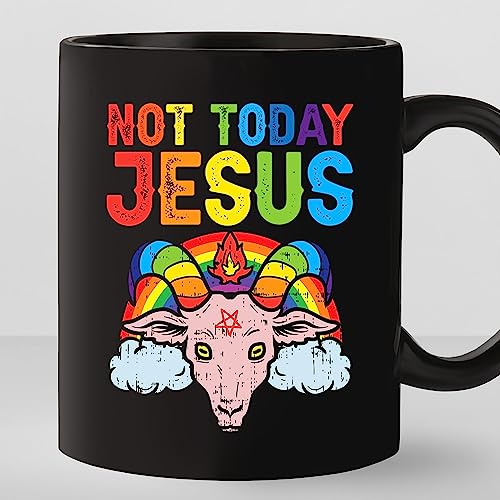 TODOLIA - Taza de café con texto en inglés "Not Today Jesus", divertida taza de café de meme ateo, taza de regalo de satanismo demoníaco, taza de té satánico de humor para adultos, taza de cerámica
