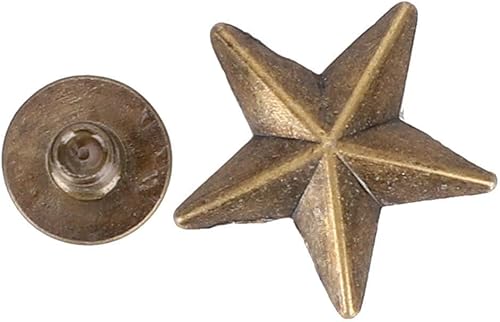 Miniatura 5 de Juego de 50 tachuelas de estrella de bronce, remaches de tornillos Chicago de 0.551 in para ropa de bricolaje, zapatos, decoración de bolsos