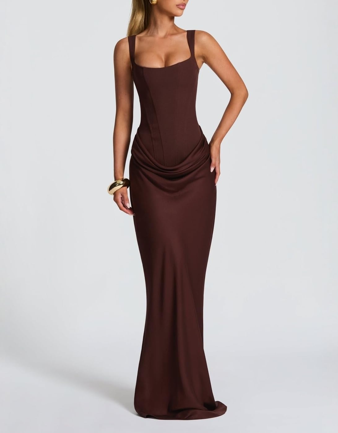 Robe longue corset pour femme avec lacets dans le dos - Robe de soirée moulante - Robe de soirée formelle pour mariage, fête d'invités