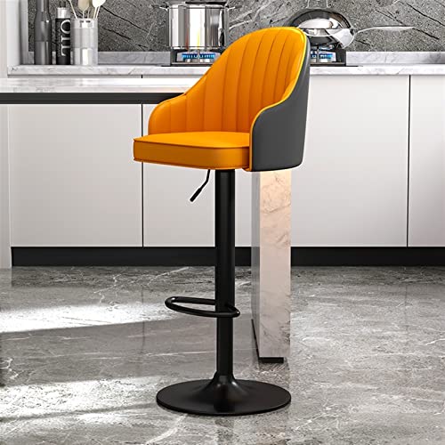 Juego de 2 taburetes de bar giratorios de piel sintética con respaldo alto y patas de metal negro para bares, bistrós y restaurantes.