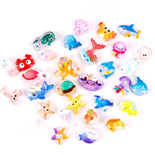 HABNI 30 Peças Minifiguras de ocean, lindos animais marinhos de resina, modelos simulados de animais marinhos, brinquedos de plástico macio para crianças, material de festa temática marinha