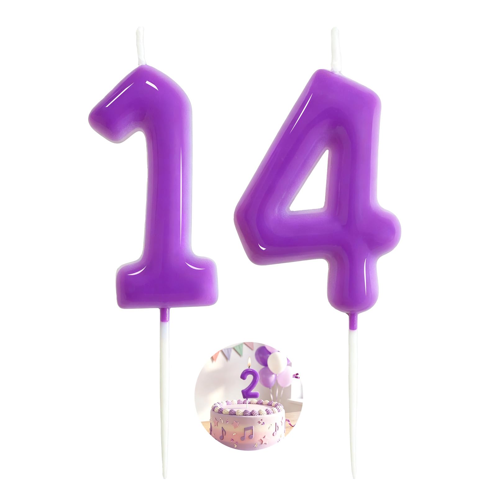 Purple Birthday Number 14 Candles Happy Birthday Cake Topper Number Candles for Birthday Party Decorations Wedding Anniversary Celebration Party Supplies